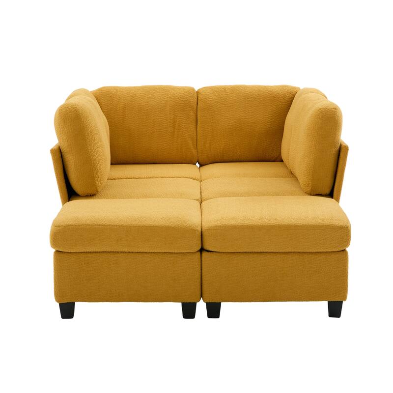 Modular Sleeper Sofa Bed U-shaped Sectional Couches with Hidden Storage Seat and Ottomans, Freely Combinable Chaise Lounge Sofa