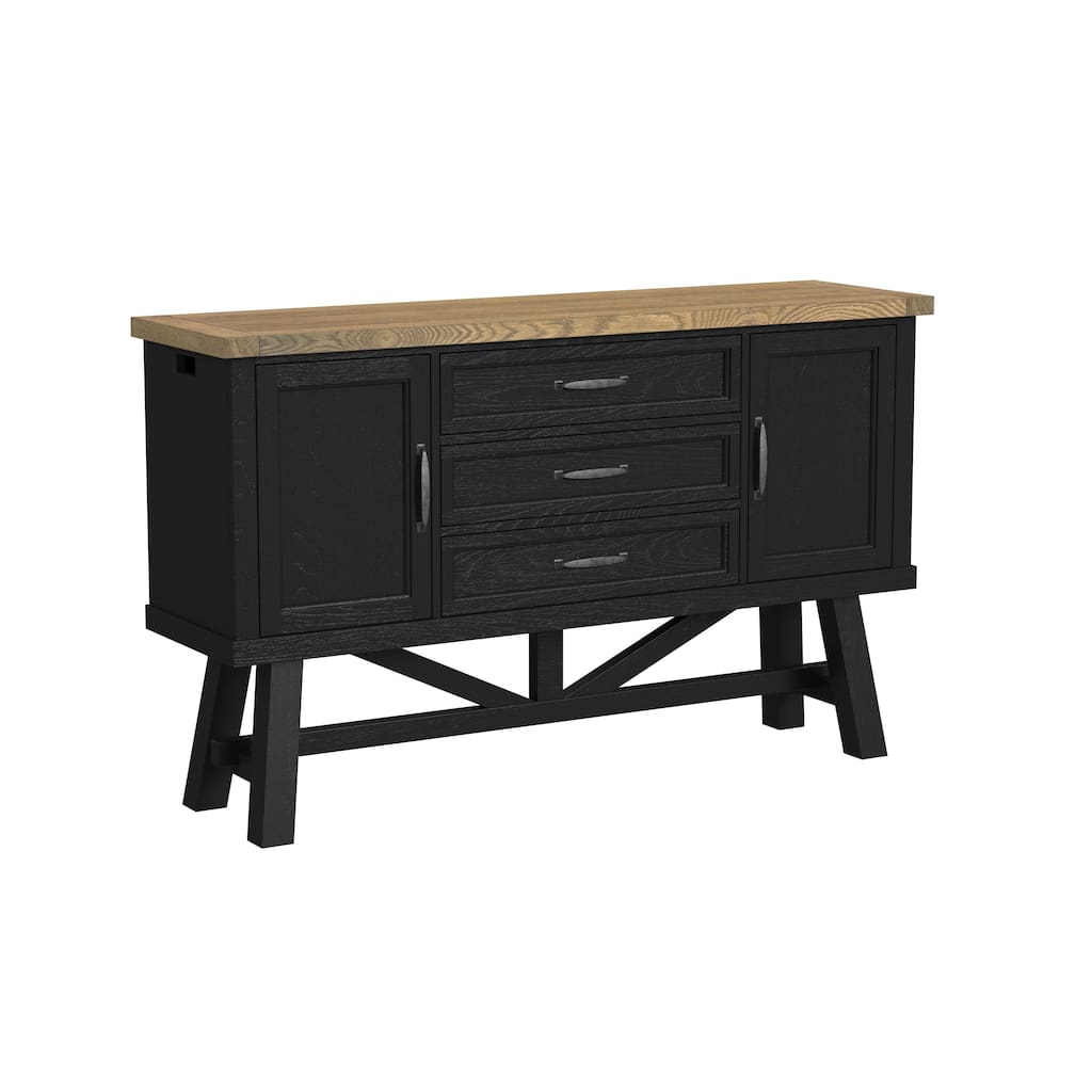 Hendricks 66" Server with AC/USB Power, Rustic Wheat and Raven