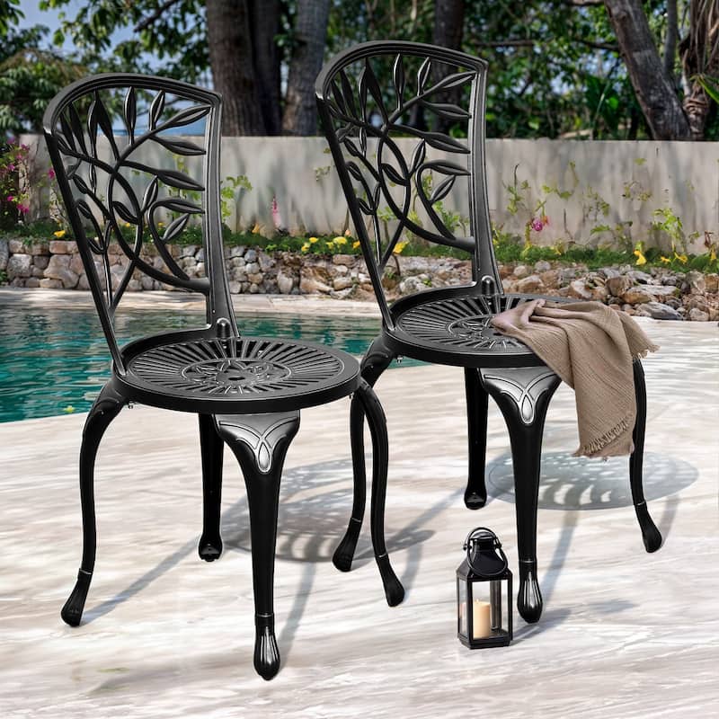 Moasis Set of 2 Cast Aluminum Outdoor Dining Chairs Patio Bistro Chairs for Backyard - Black