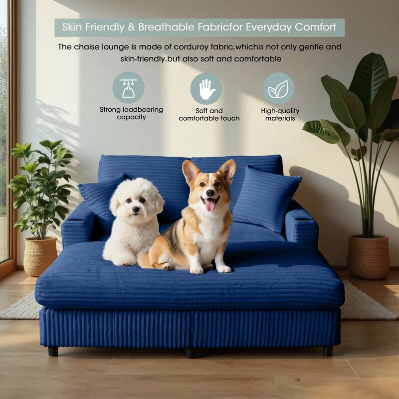 GDFStudio - Polyester 50.9" Loveseat Chaise with Cup Holders