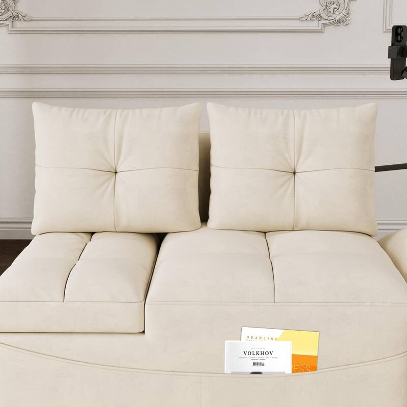 Velvet Pull-Out Bed Loveseat Sofa, Adjustable Back Tufted Futon Sofa with USB port and swivel Phone Stand, Pockets