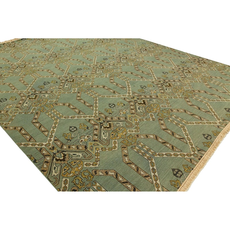 Transitional Green Flatweave Wool Area Rug