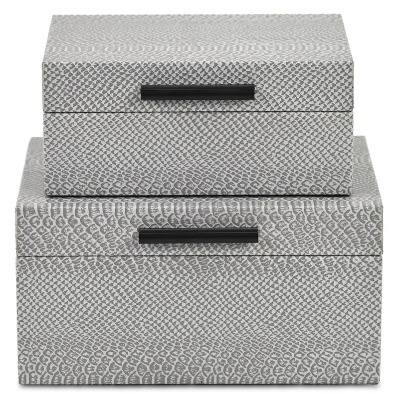 Handcrafted Snakeskin Nesting Boxes - 10.25" - Gray - Set of 2