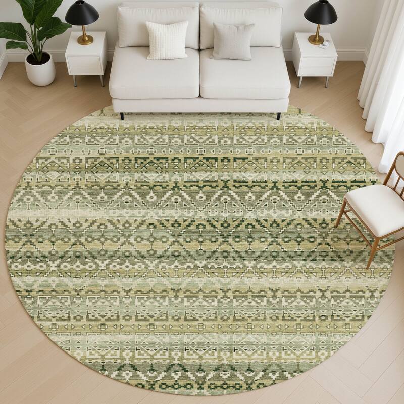 Premium Washable Super Soft Boho Stripes Mayfield Rug - Green - 8' x 8'