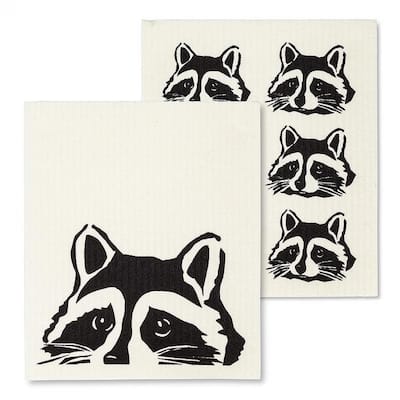 Set Of 2 Peeking Raccoon Dishcloth