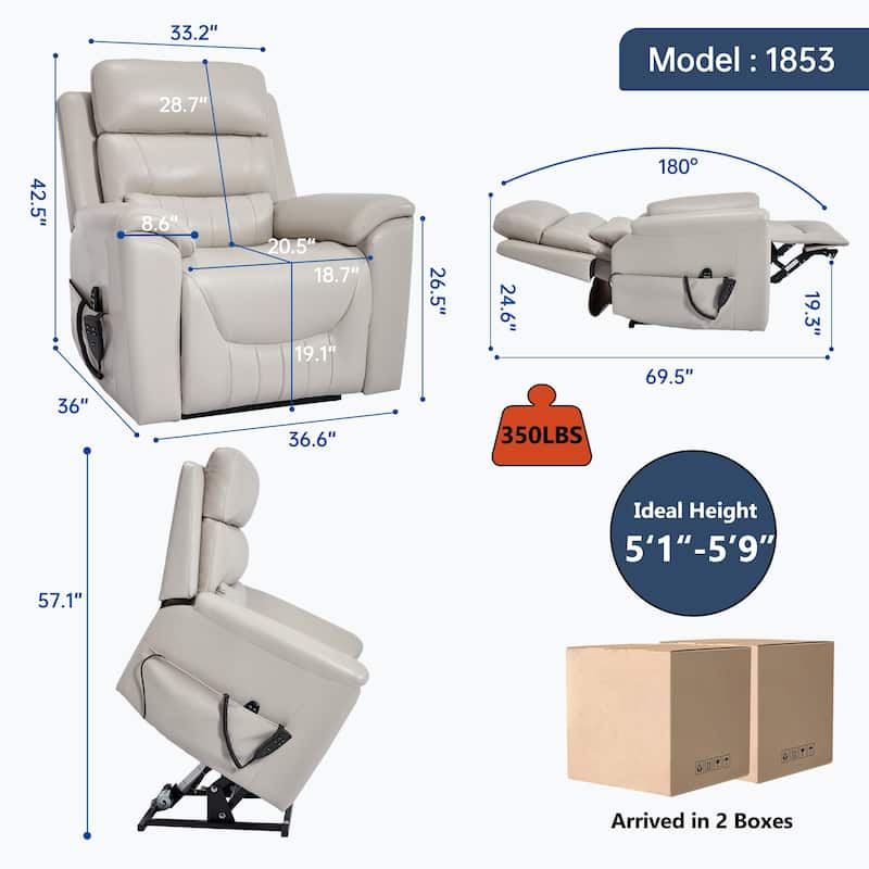 350 Lbs Leatherair Power Lift Recliner Chair, Heavy Duty Motion Mechanism With 8-Point Vibration Massage And Lumbar Heating