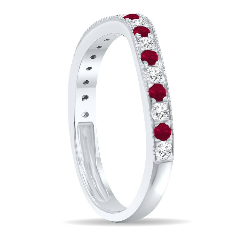 Ruby and Diamond Channel Set Wedding Band in 10K White Gold