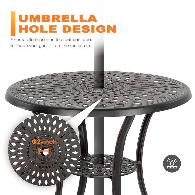 Outdoor 31'' Round Cast Aluminum Bistro Table with Umbrella Hole