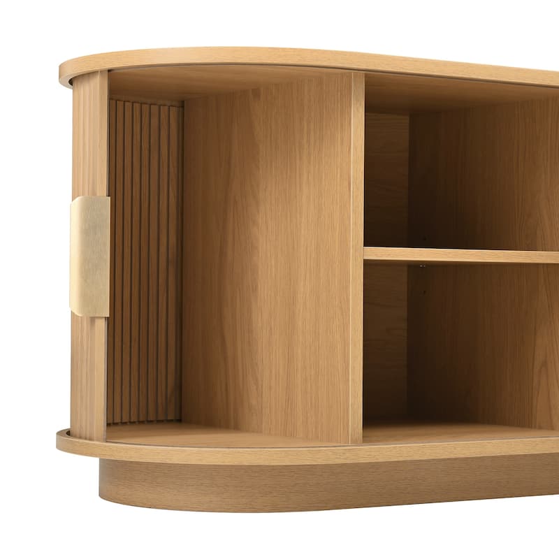 Wooden TV Stand with Sliding Tambour Door for TVs up to 75", Fluted TV Cabinet Media Console Table for Living Room