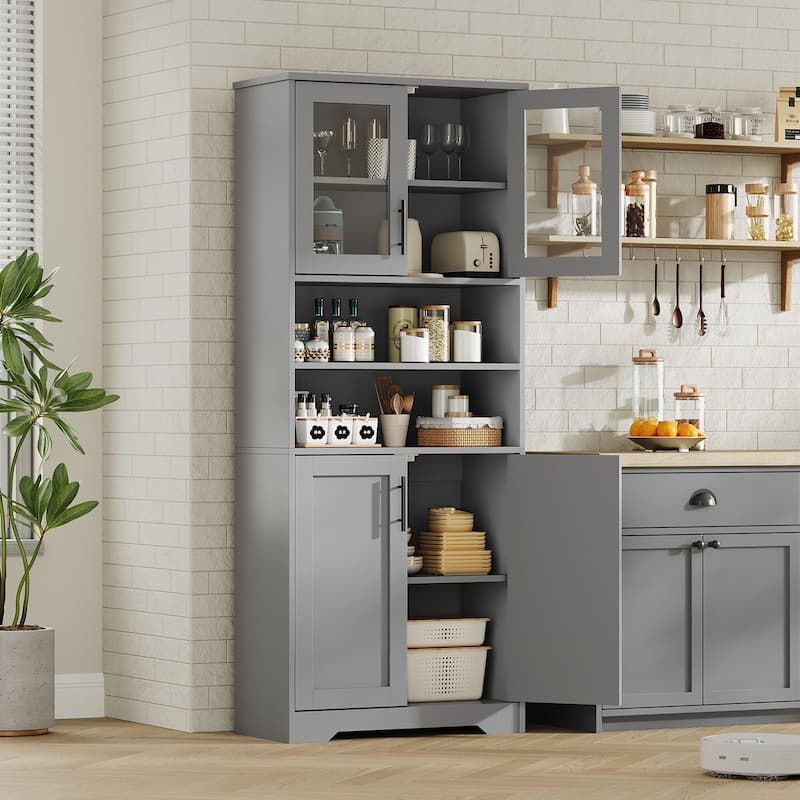 67" Tall Storage Cabinet, Kitchen Pantry Cabinet with Adjustable Shelves, Open Compartments