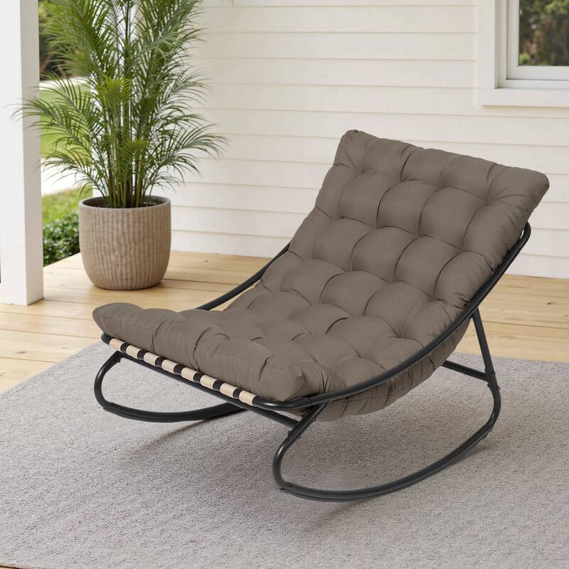 Outdoor Metal Frame Rocking Chair with Water-Resistant Cushions