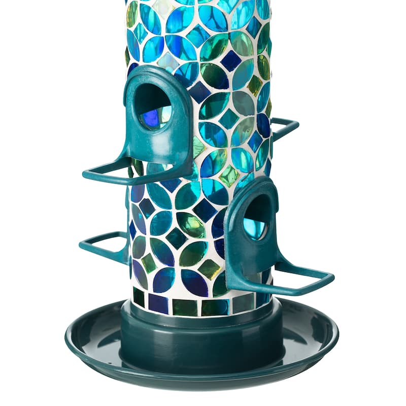 Glitzhome 20''H Tall Hanging Blue/Green Mosaic Birdfeeder