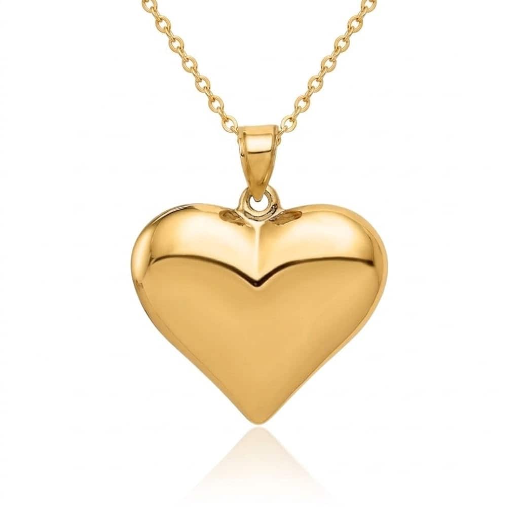 Curata 10k or 14k Yellow Gold 18" 25mm Polished Puffed Heart Pendant Necklace