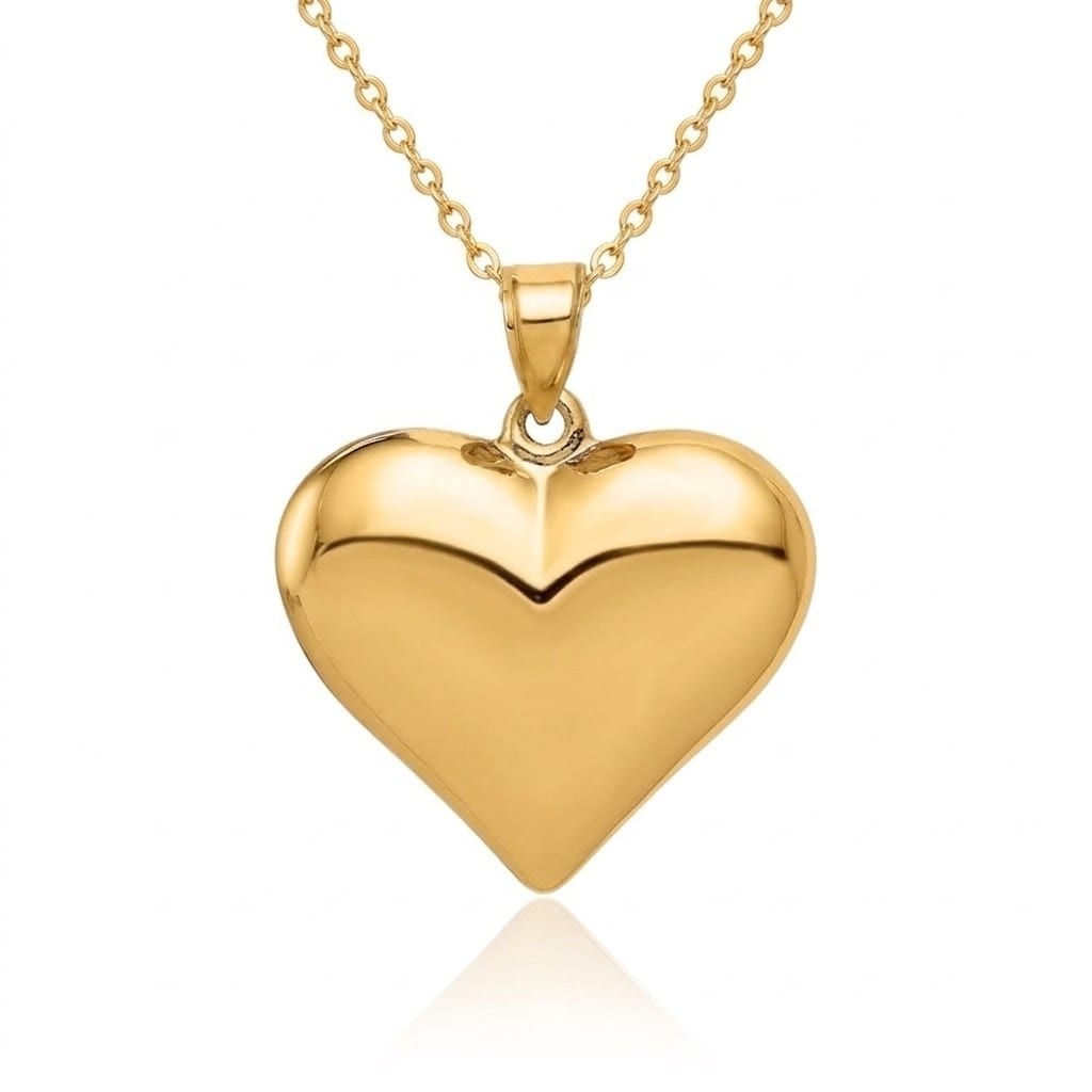 Curata 10k or 14k Yellow Gold 18" 25mm Polished Puffed Heart Pendant Necklace