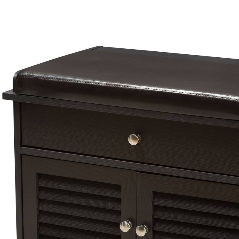 Leo Modern and Contemporary Dark Brown Wood 2-Drawer Shoe Storage Bench - 20.67" High x 47.44" Wide x 15.65" Deep