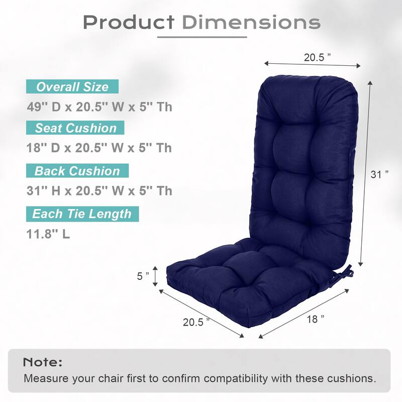 Aoodor Tufted Adirondack Chair Cushion Patio Rocking Chair Cushions Outdoor High Back Cushions with Ties
