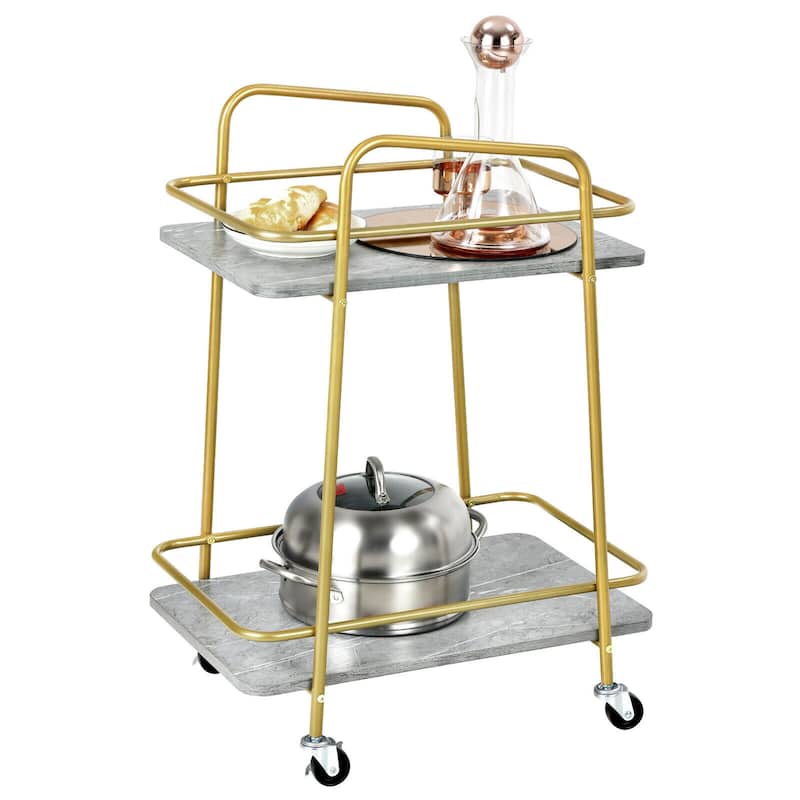 Gymax Gold Serving Cart Utility Trolley on Wheel Rolling Kitchen Rack - Serving Cart - Grey, Golden