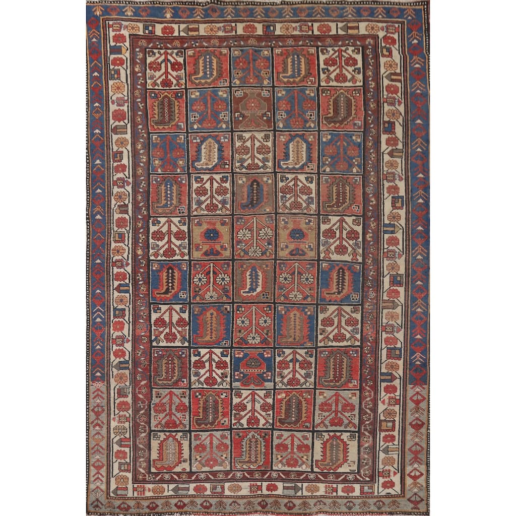 Garden Design Bakhtiari Vintage Persian Rug Handmade Wool Carpet - 6'10" x 9'4"