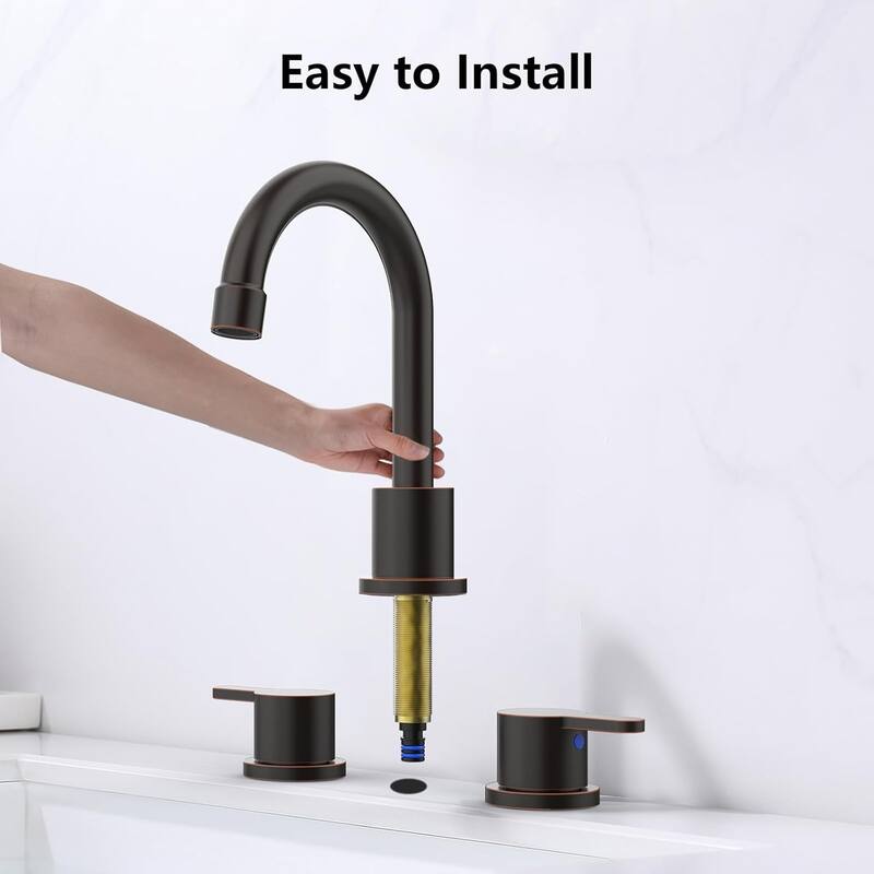 Widespread Bathroom Sink Faucet 2 Handle 8 inch Lavatory Faucet 3 Hole 360°Swivel Spout Basin Faucets with Pop Up Drain Assembly