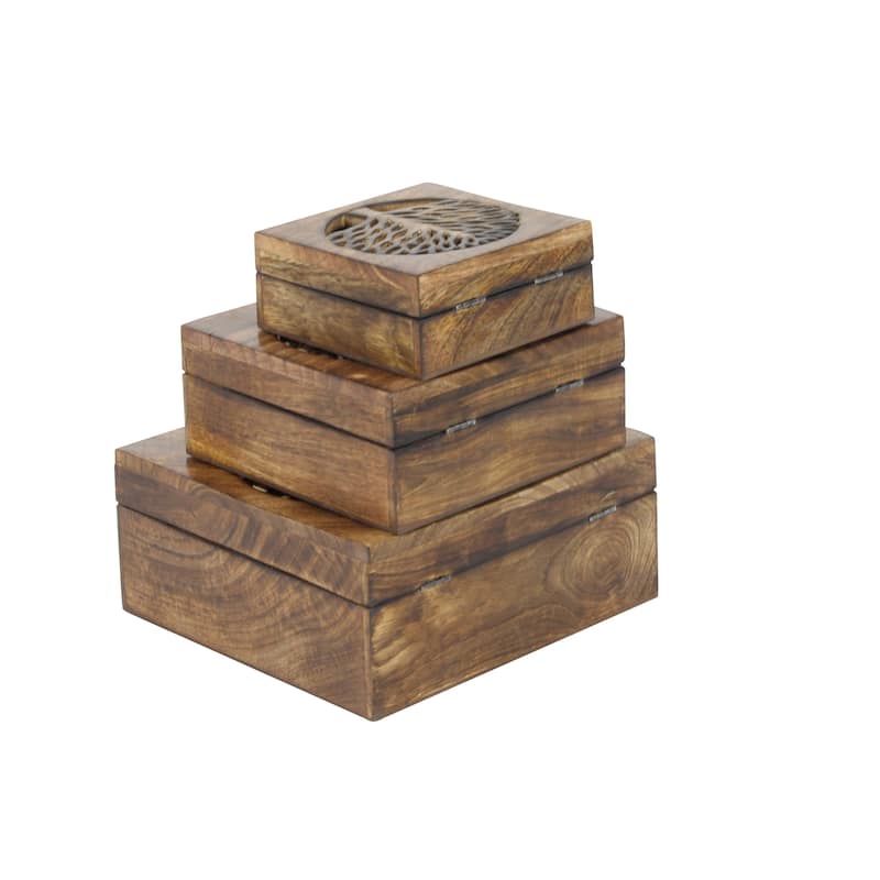 Wood Handmade Box with Hinged Lid (Set of 3)