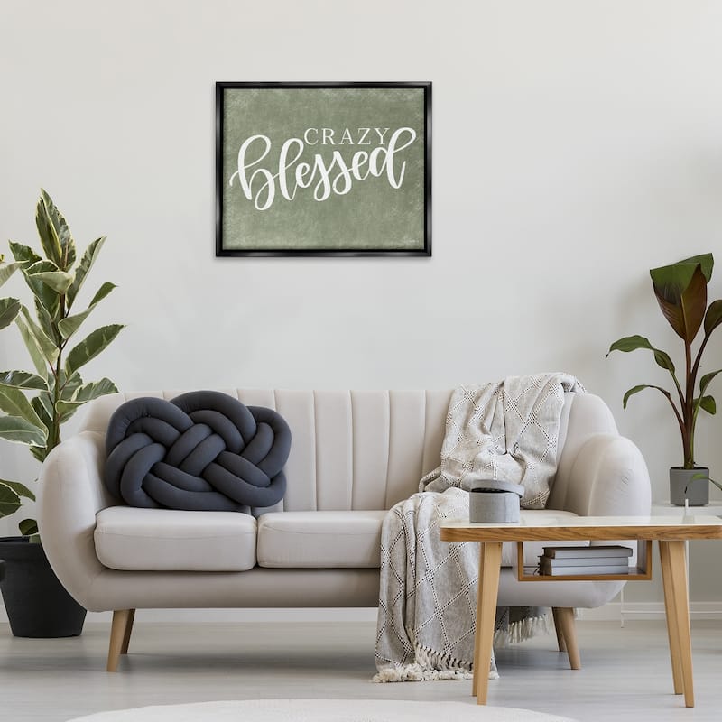Stupell Crazy Blessed on Green Framed Floater Canvas Wall Art Design By Imperfect Dust