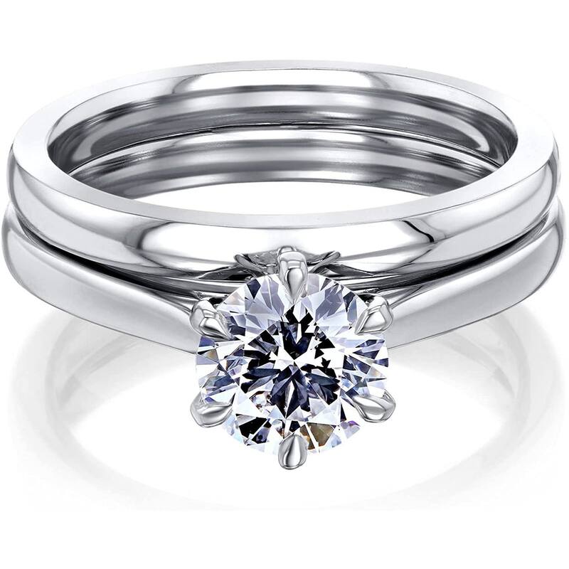 Kobelli 1 Carat Lab Grown Diamond Certified 14k Solid Gold Round Solitaire 6-Prong Tower Taper Tokyo 2pc Bridal Set (FG/SI) - 10.5 - White
