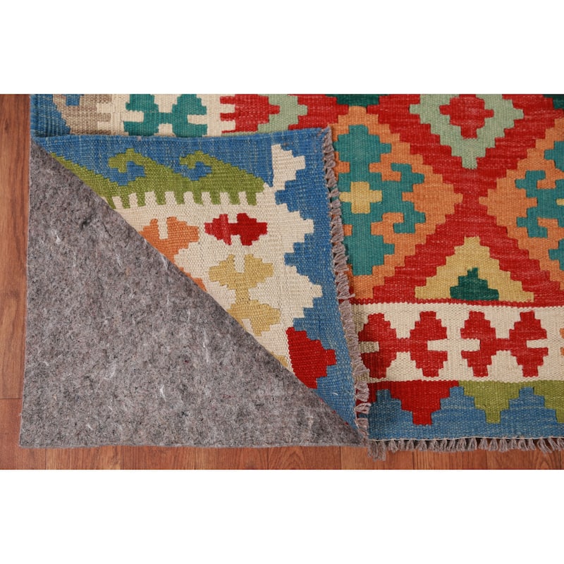 Hand Woven Oriental 100% Wool Carpet Southwestern Geometric Red Kilim Area Rug - 8' 4'' X 5' 10''