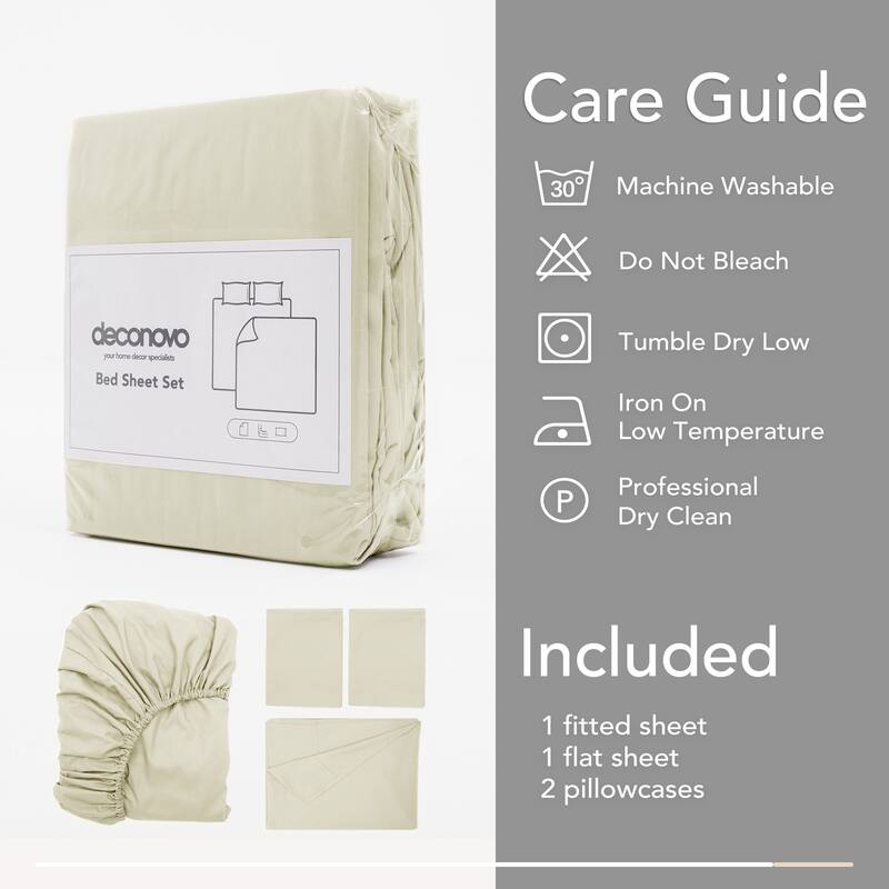 Deconovo 4-Piece Ultra-Soft Bed Sheet Set, 1800 Thread Count, Deep Pockets