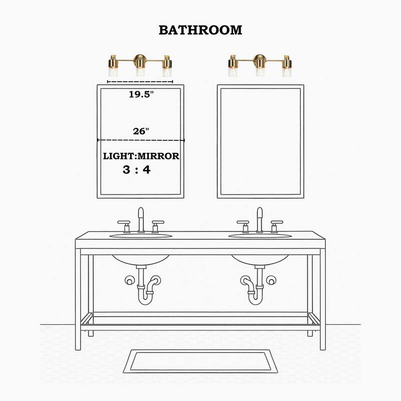 Modern 2/3-Light Dimmable Gold Bathroom Vanity Light Cylinder Glass Wall Sconces