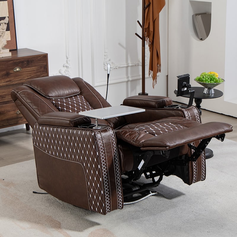 Zero Gravity Power Recliner, PU Recliner with Cup Holder/ Laptop Table /Phone Holder/ Light/ LED