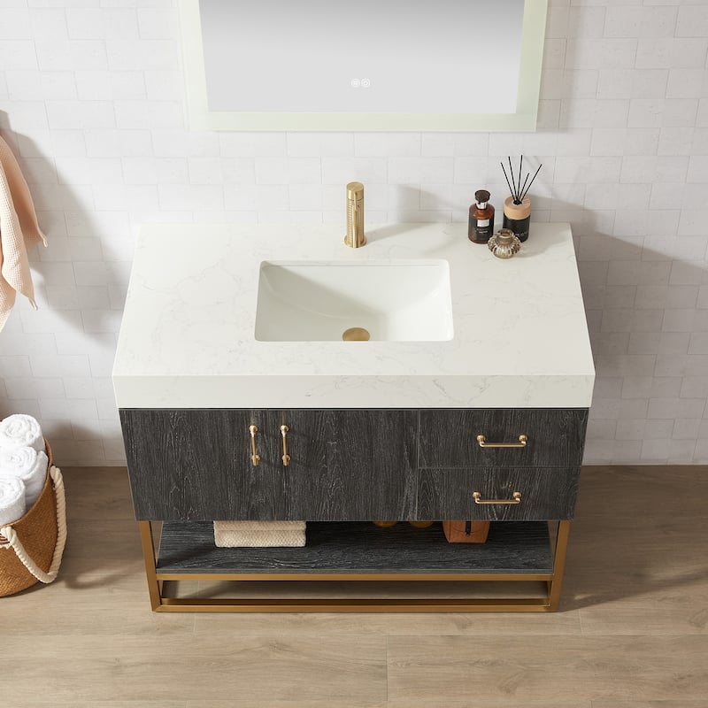 Alistair Bath Vanity with Grain White Stone Top and Mirror