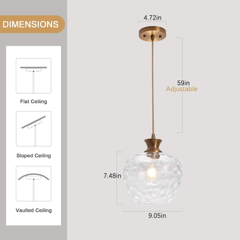 1-Light Modern Hammered clear Glass Pendant Light for Kitchen Island - N/A