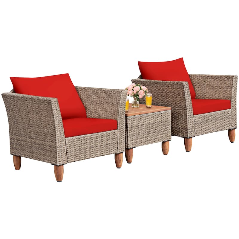 Costway 3PCS Patio Wicker Rattan Sofa Set Furniture Acacia Wood