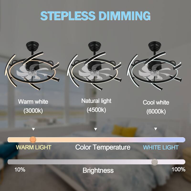 Oaks Aura DeClue 24in. 6 DIY-Shape Smart Ceiling Fan with Light,Cyberpunk Futuristic 6-Speed Quiet Ceiling Fan w/ Remote