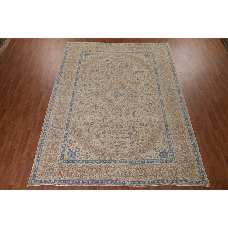 Traditional Kashan Persian Vintage Area Rug Hand-knotted Wool Carpet - 9'7" x 12'6"