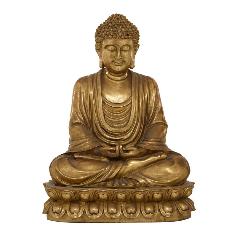 Polystone Buddha Meditating Decorative Sculpture with Engraved Carvings - Silver, Copper, Gold - Roche River Decor