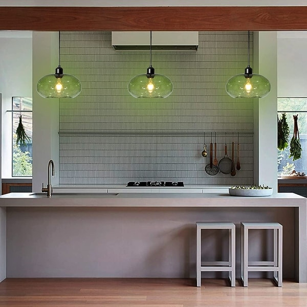 Industrial Green Glass Pendant Light Kitchen Island Hanging Lighting Green PL 1712