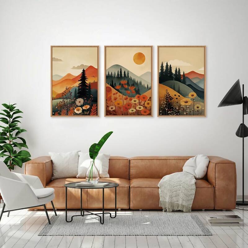 Pine Tree Flowers Wall Decor, Nature Landscape Forest Artwork