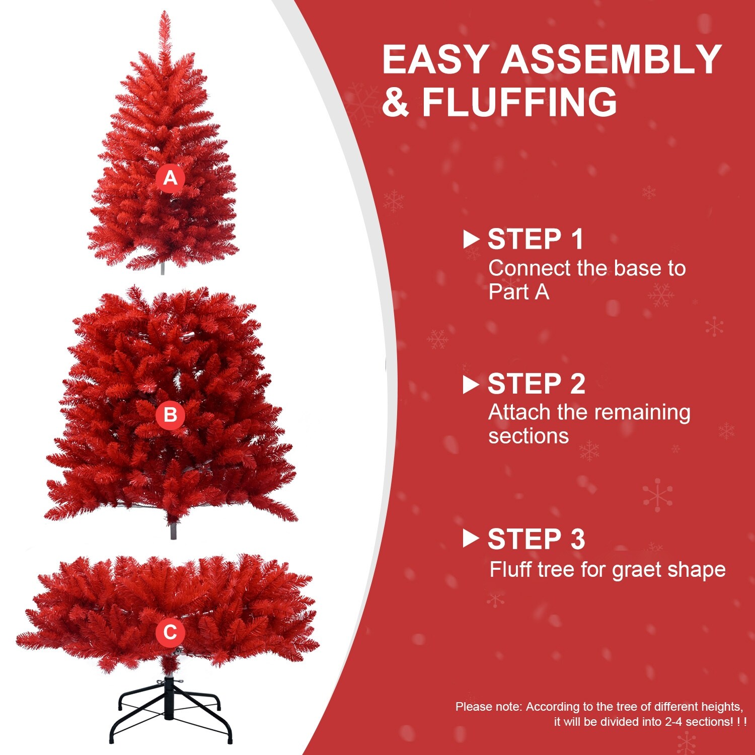 5FT Red Christmas Tree-Pure Red PVC Tree with 624 Tips, Hinged