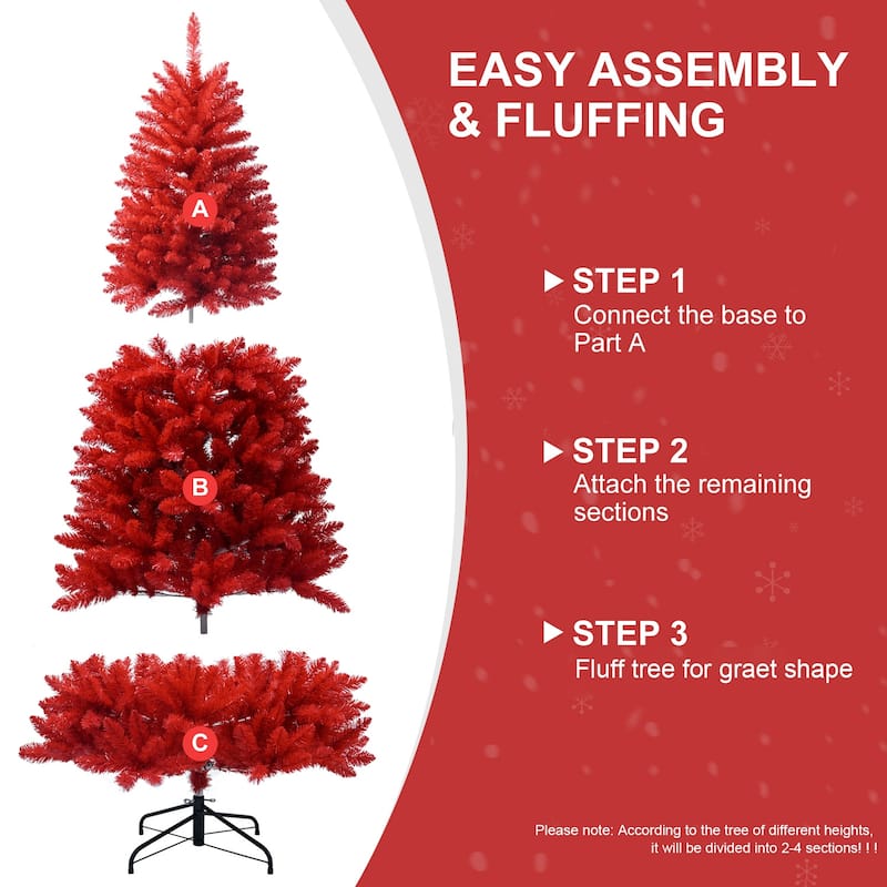 Anmytek 5FT/6FT Red Christmas Tree - 624 Tips Hinged Branches and Stable Metal Stand
