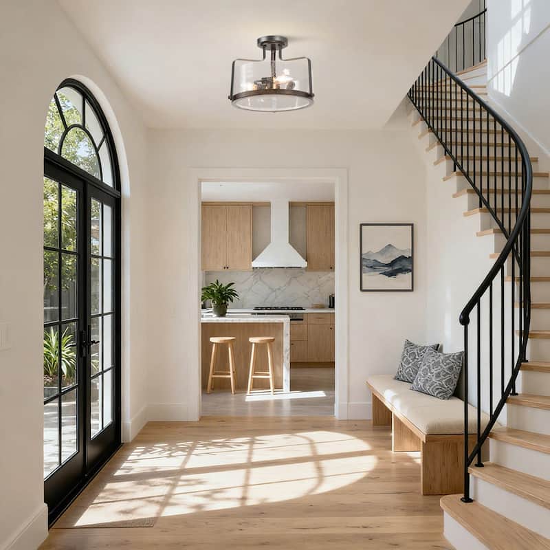 Modern Farmhouse 3-Light Glass Drum Semi Flush Mount Ceiling Lights