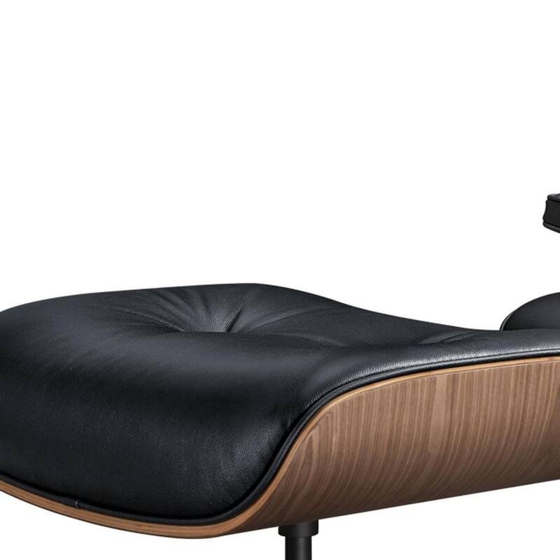 HomeRoots 27" Black and Light Brown Tufted Genuine Leather Swivel Lounge Chair With Ottoman - 27.17 in. x 27.50 in. x 20.47 in.