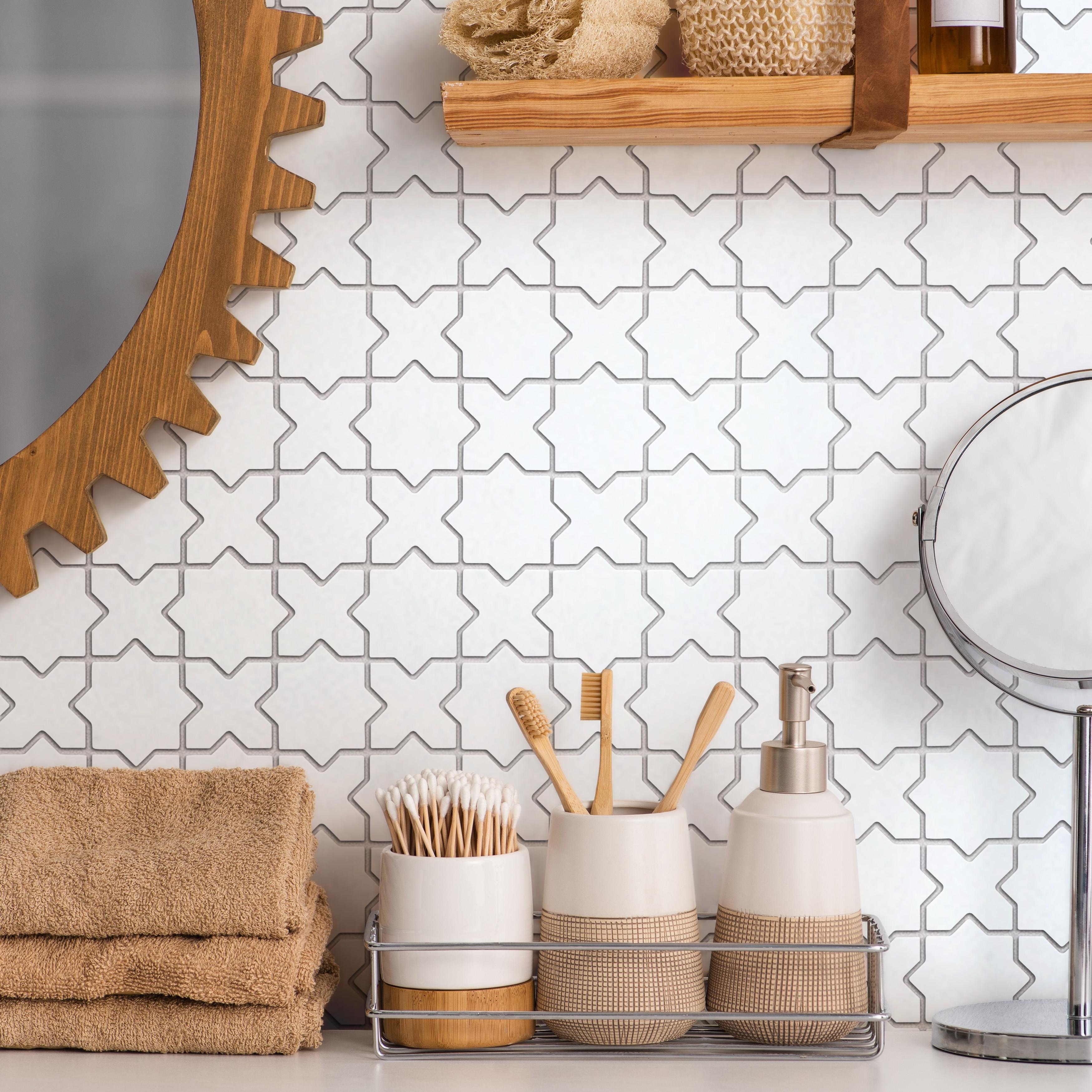Merola Tile Metro 2" Star Matte White with Matte White Cross 11-7/8" x 11-7/8" Porcelain Mosaic Floor and Wall Tile