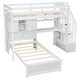 preview thumbnail 12 of 30, Twin over Twin Wooden Loft Bed with Built-In Desk, Staircase, Storage Compartments & Shelves - Functional Design