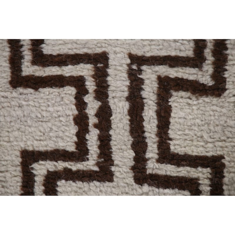 Geometric Anatolian Turkish Runner Rug Handmade Beige Wool Carpet - 3'1"x 11'6"
