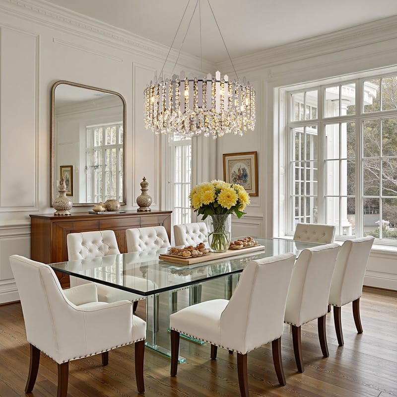 24" Chrome Modern Luxury Crystal Chandelier Adjustable Height Drum Light Fixture for Dining Room