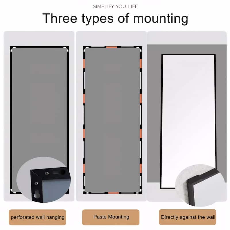 Full Length Mirror - Black Aluminum Alloy Frame, Leaning/Wall Mounted, Shatter-Proof