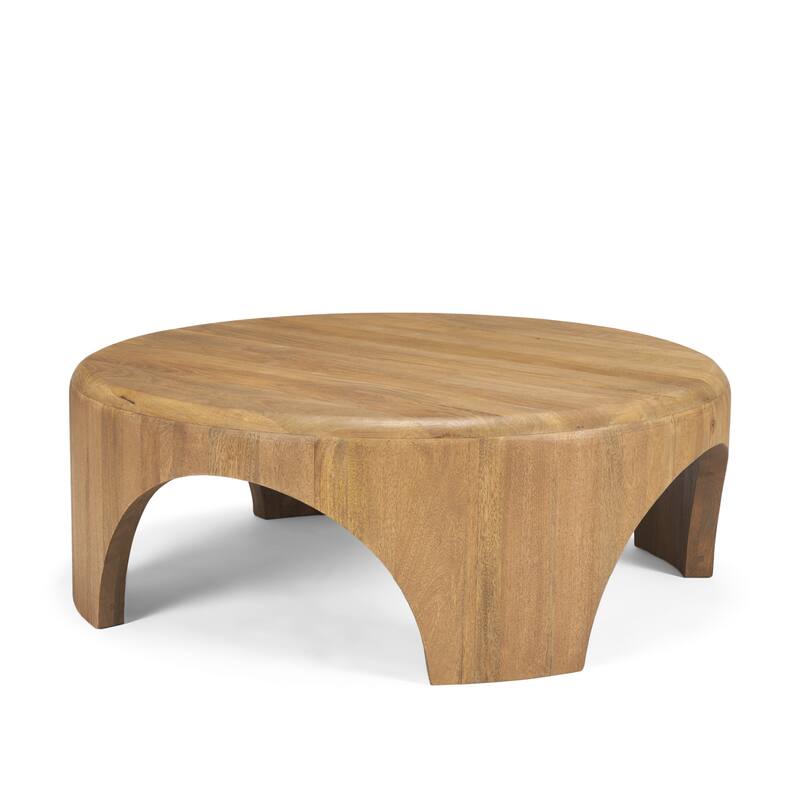 Shima Round Brown Wood W/Arched Legs Coffee Table - 45.0L x 45.0W x 16.0H - Light Brown