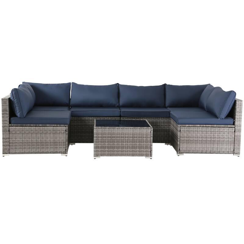 7-Piece Wicker Patio Conversation Set with Cushions