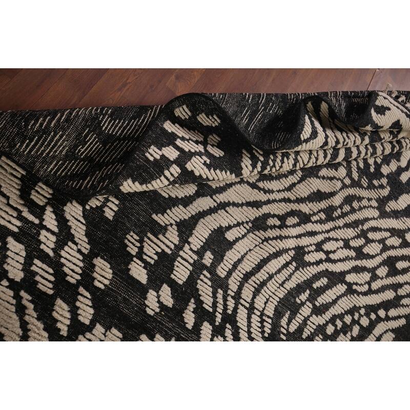 All-Over Black & Ivory Moroccan Abstract Area Rug Handmade Wool Carpet - 8'0"x 10'2"